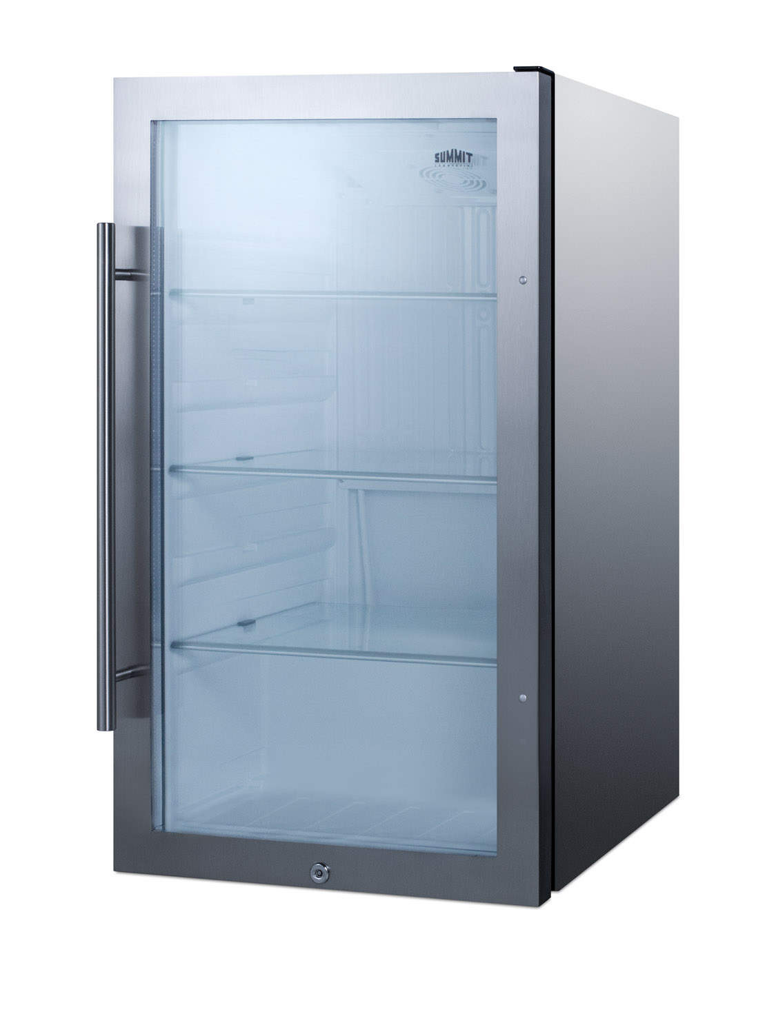 Commercially approved outdoor beverage cooler for built-in or freestanding use with a shallow 17